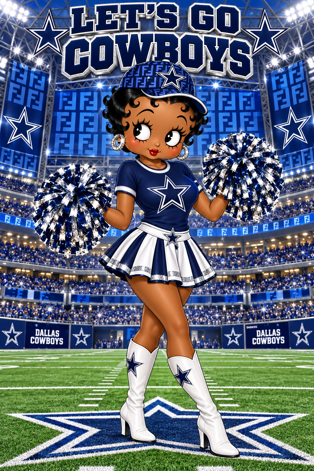 Custom Dallas Cowboys cheerleader football artwork